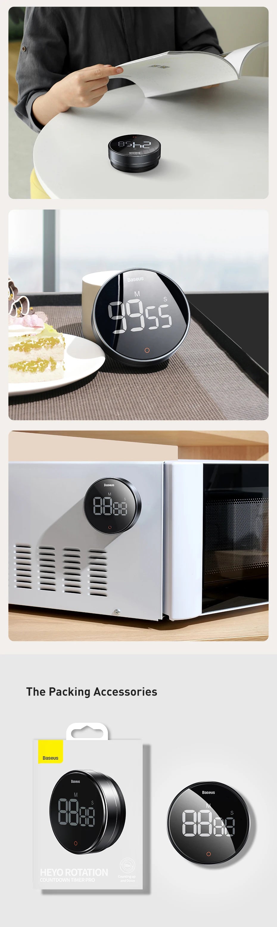 Baseus Digital Kitchen Timer Magnetic Countdown Alarm Clock