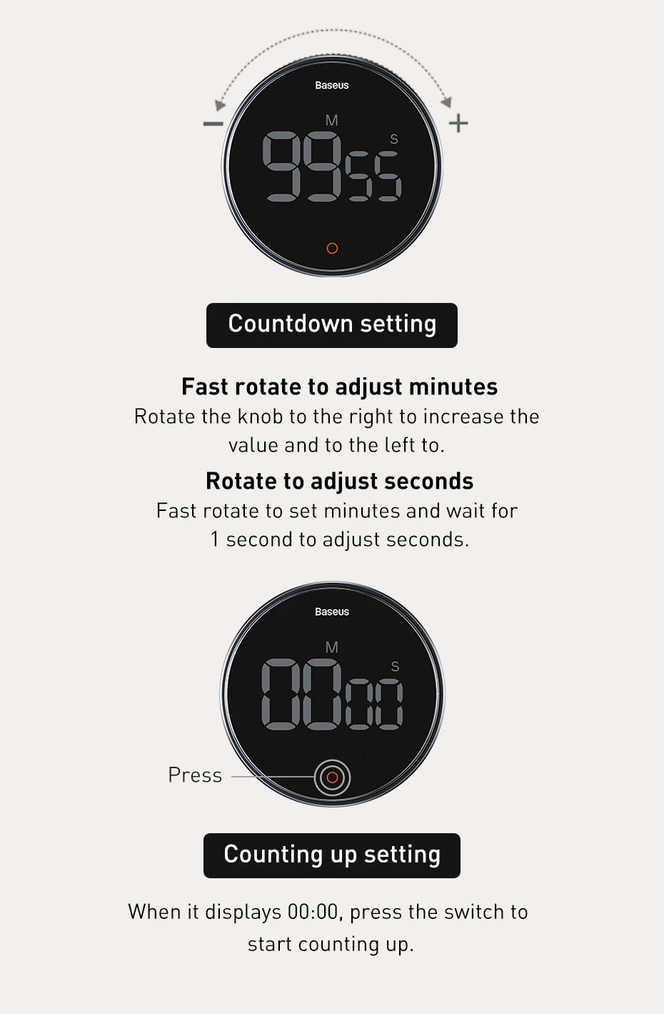 Baseus Digital Kitchen Timer Magnetic Countdown Alarm Clock