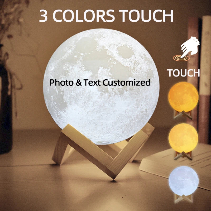 Printing Moon Lamp Customized Photo Text Night Light USB Rechargeable