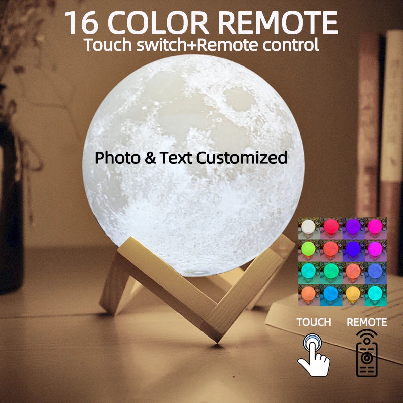 Printing Moon Lamp Customized Photo Text Night Light USB Rechargeable