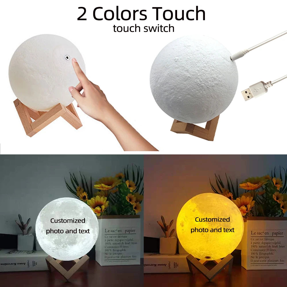 Printing Moon Lamp Customized Photo Text Night Light USB Rechargeable