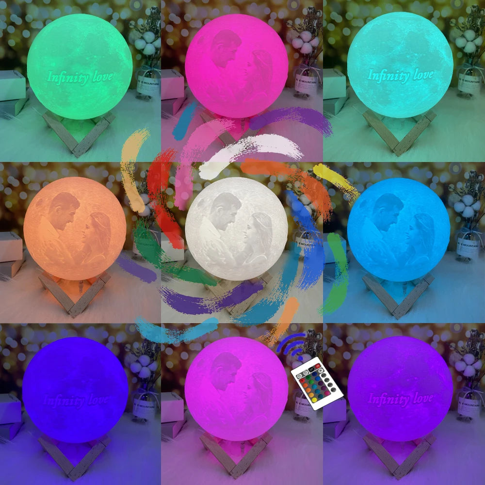 Printing Moon Lamp Customized Photo Text Night Light USB Rechargeable