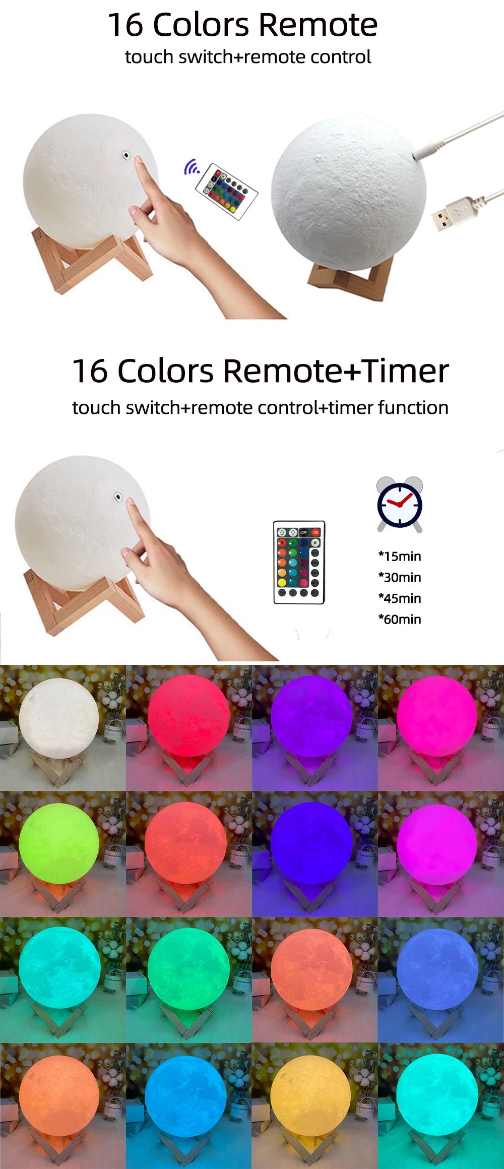 Printing Moon Lamp Customized Photo Text Night Light USB Rechargeable