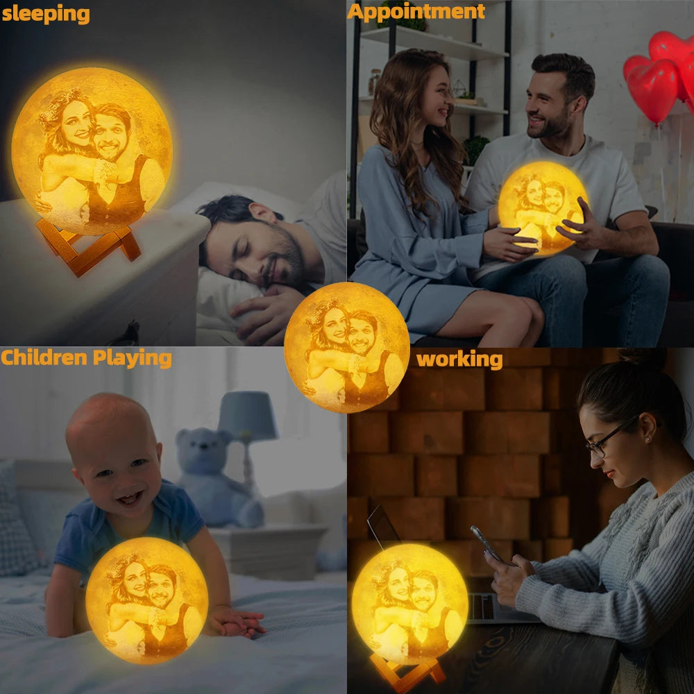 Printing Moon Lamp Customized Photo Text Night Light USB Rechargeable