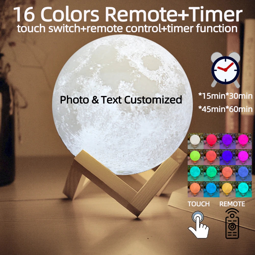 Printing Moon Lamp Customized Photo Text Night Light USB Rechargeable