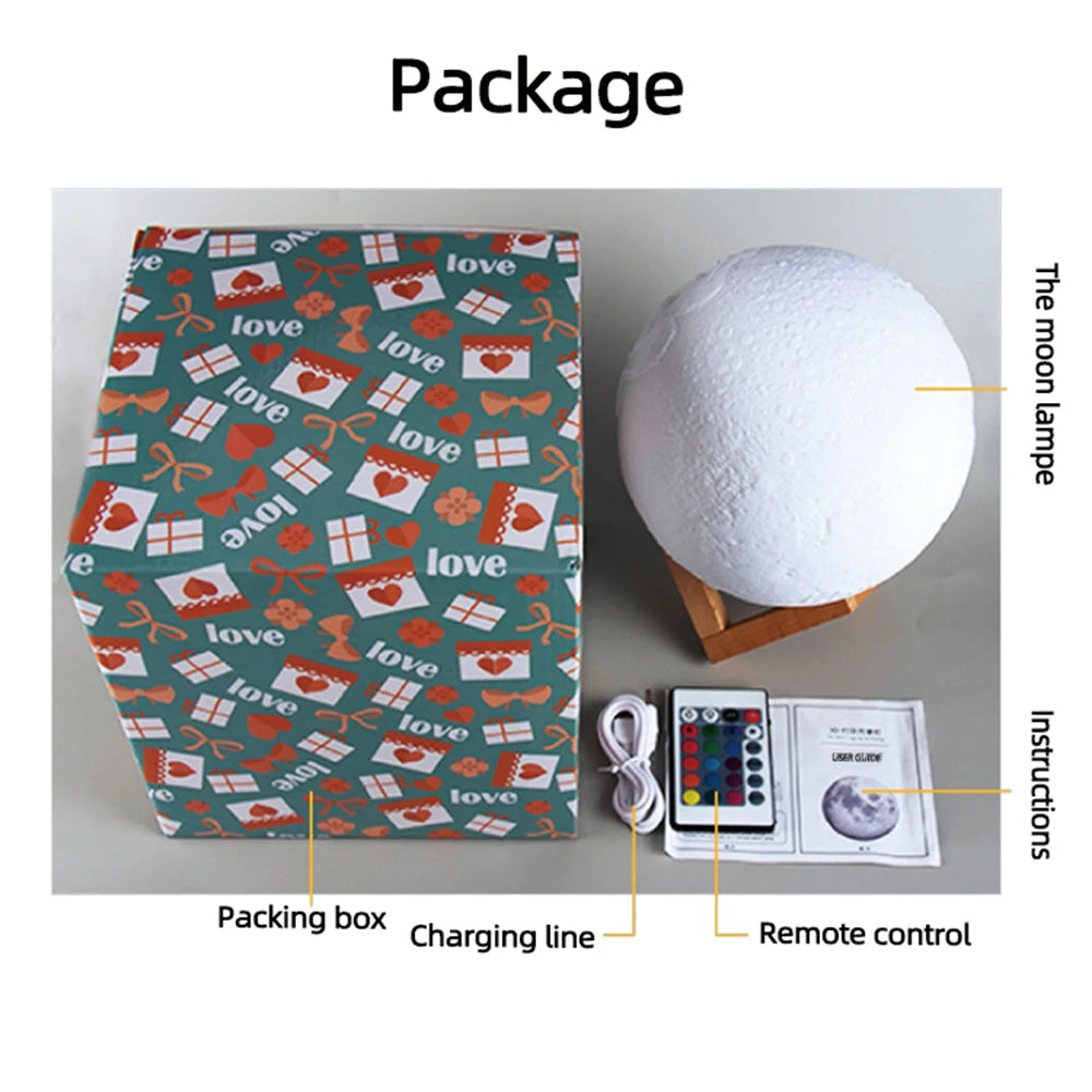 Printing Moon Lamp Customized Photo Text Night Light USB Rechargeable