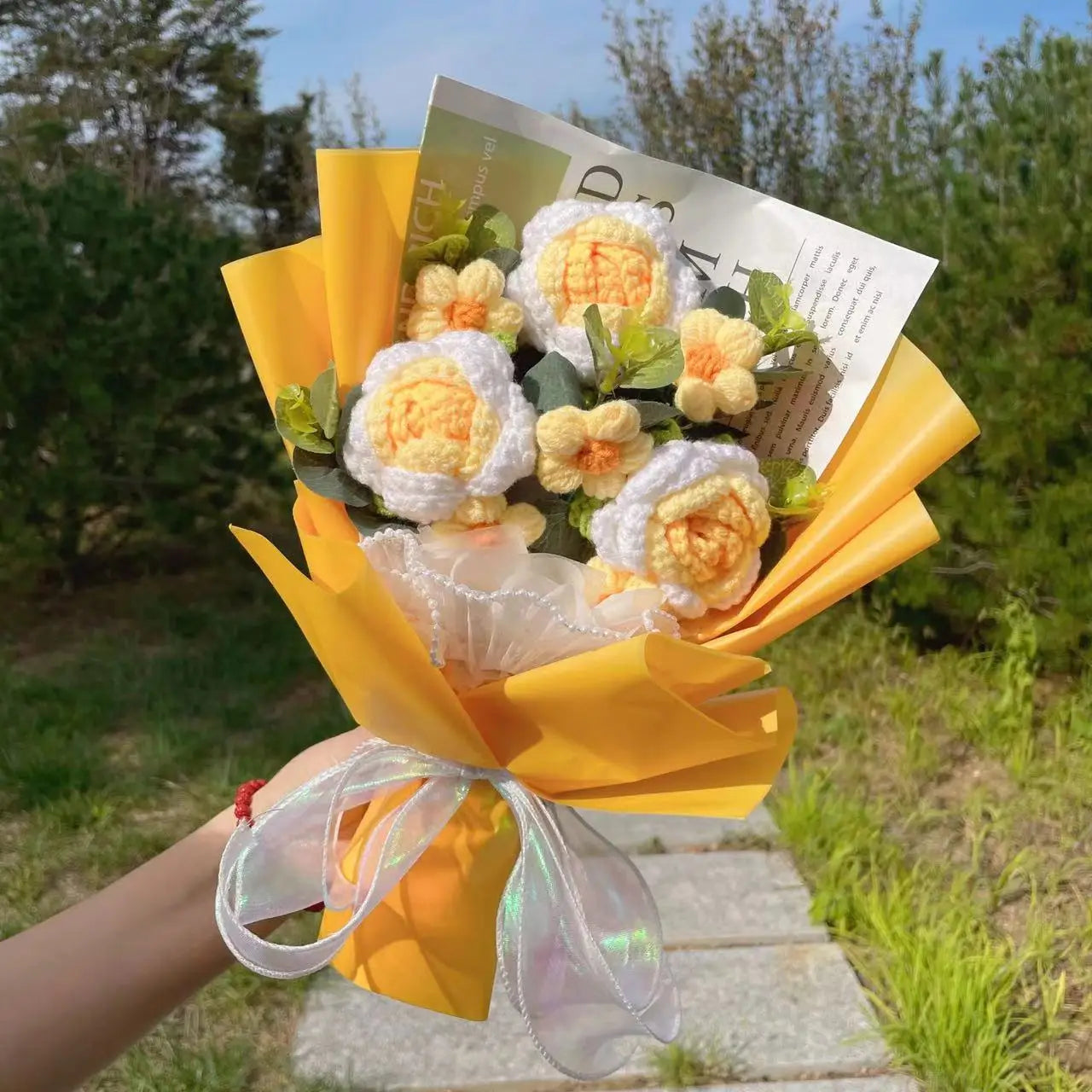 Finished Knitted flowers Sunflowers crochet Bouquet Creative Knited Flowers