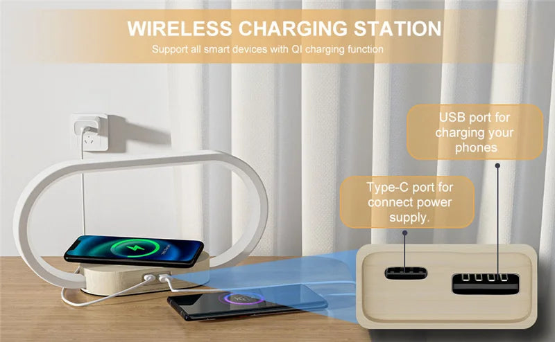 Multifunction Wireless Charger Pad Stand Clock LED Desk Lamp Night