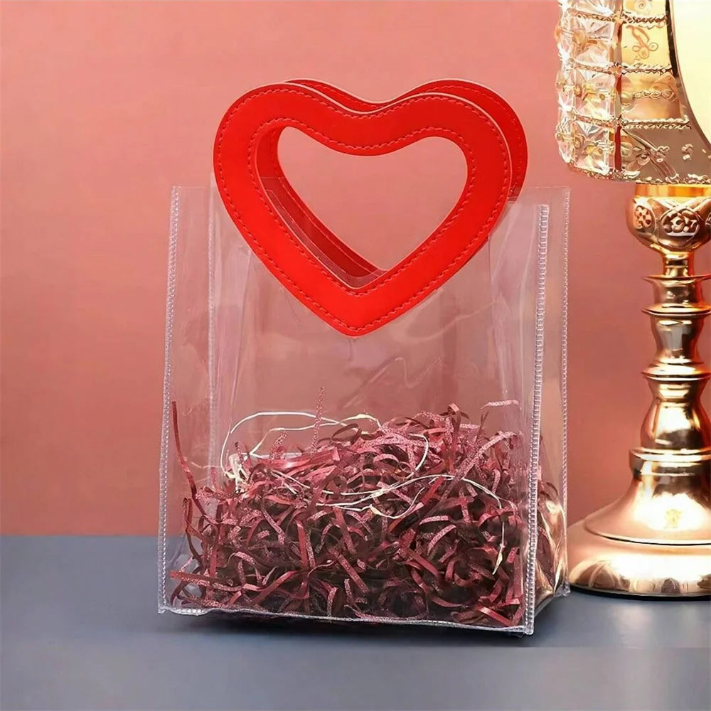 Gift Bag With Heart-shaped Handles,Bridal Party,Clear Gift Bag,Heart Shape