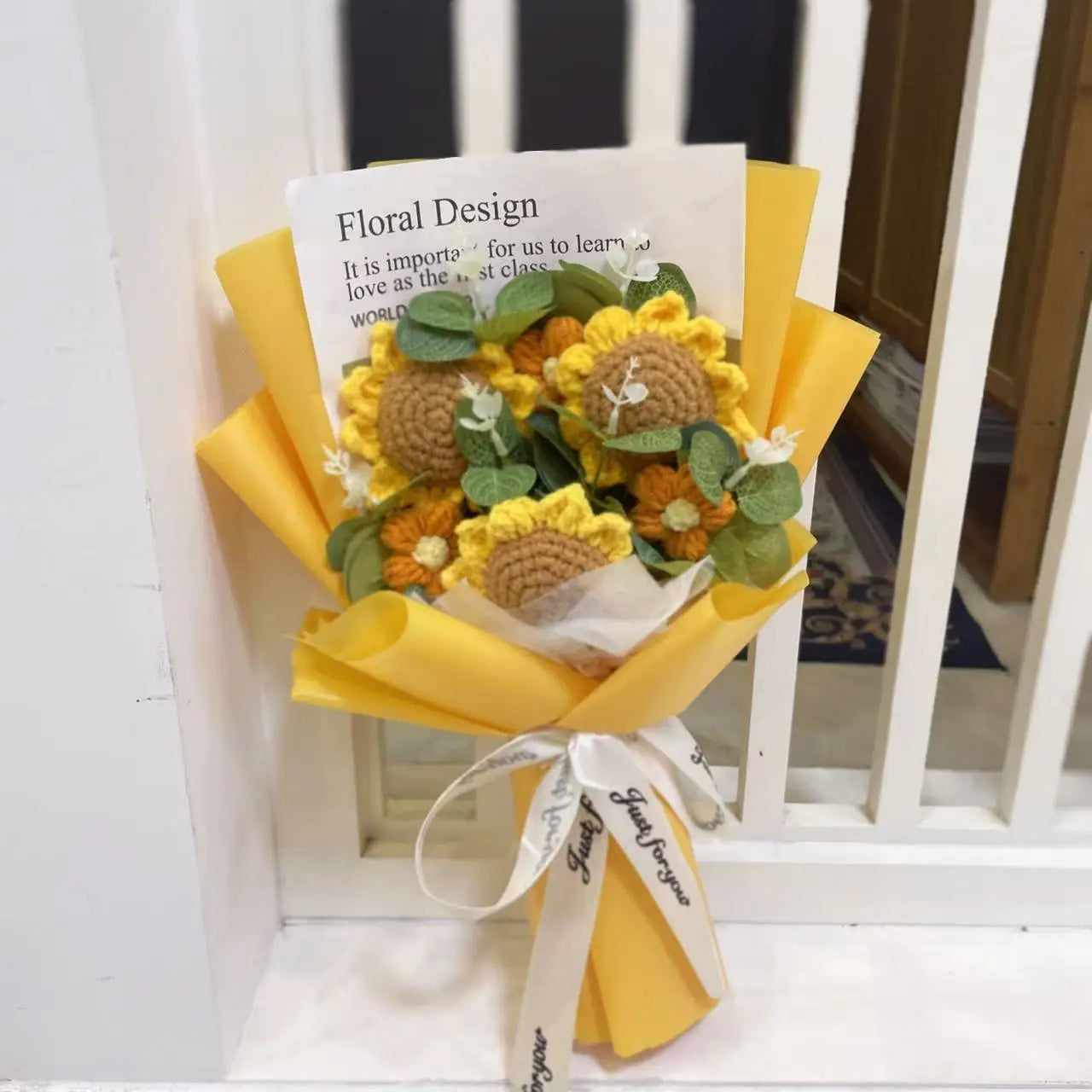 Finished Knitted flowers Sunflowers crochet Bouquet Creative Knited Flowers