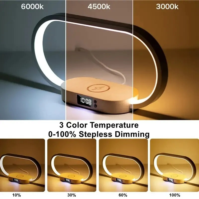 Multifunction Wireless Charger Pad Stand Clock LED Desk Lamp Night