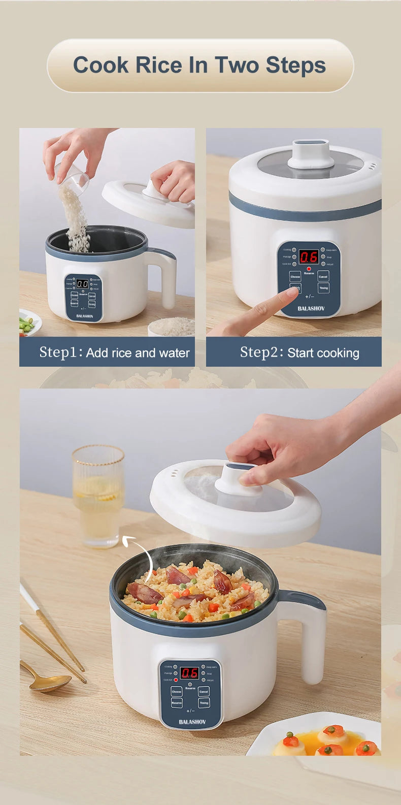 Mini Electric Rice Cooker Household Multicooker Steamer for Kitchen