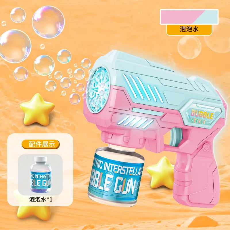 Kids Holes Electric Bubble Gun Automatic Soap Blower With Light