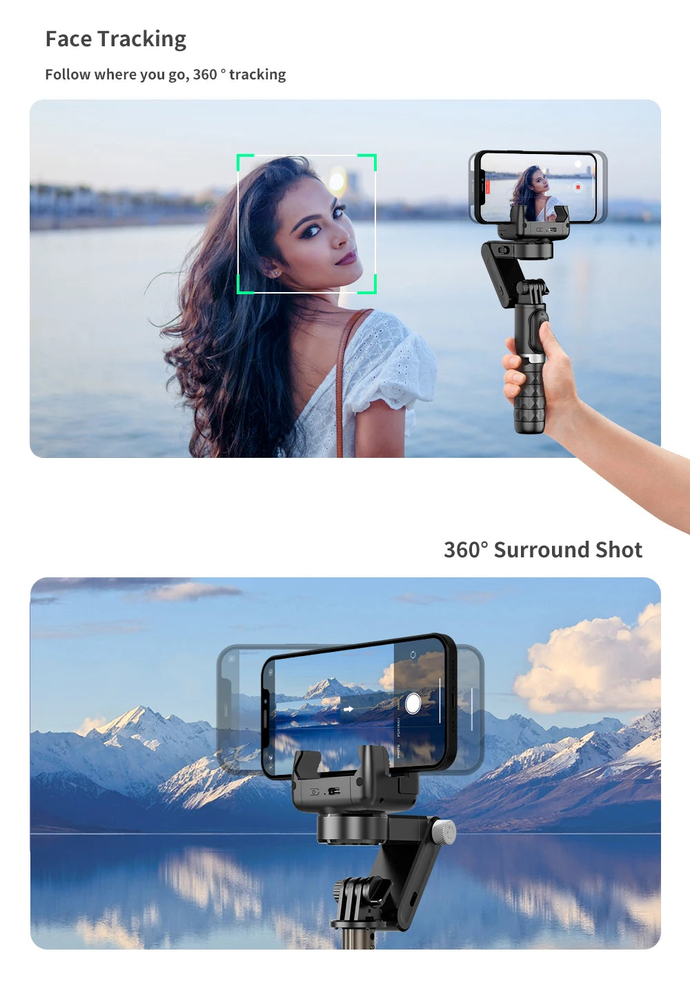 360 Rotation Following Shooting Mode Gimbal Stabilizer Selfie Stick
