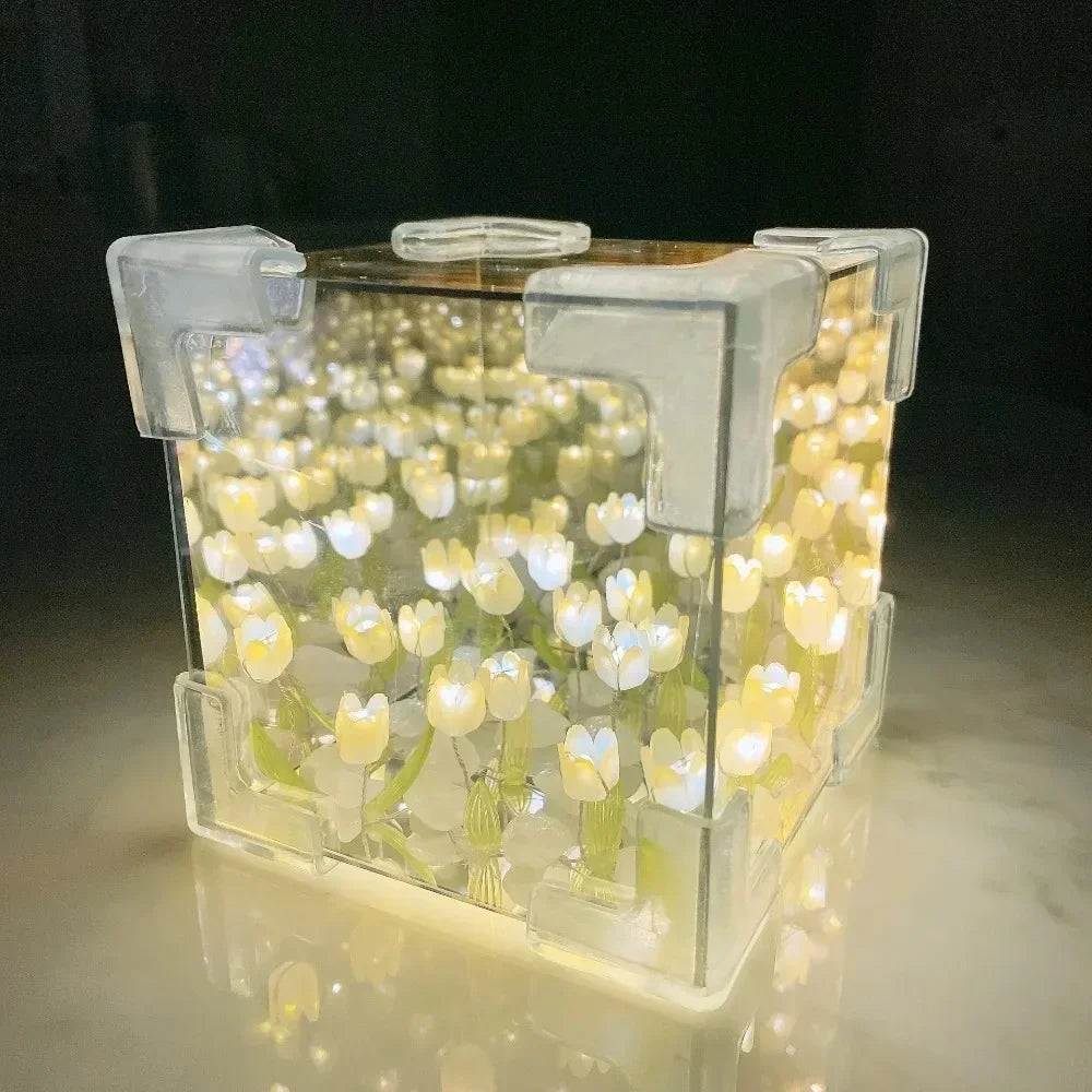 HOT DIY Tulip Sea Rubik's Cube Mirror Night Light Car Decoration