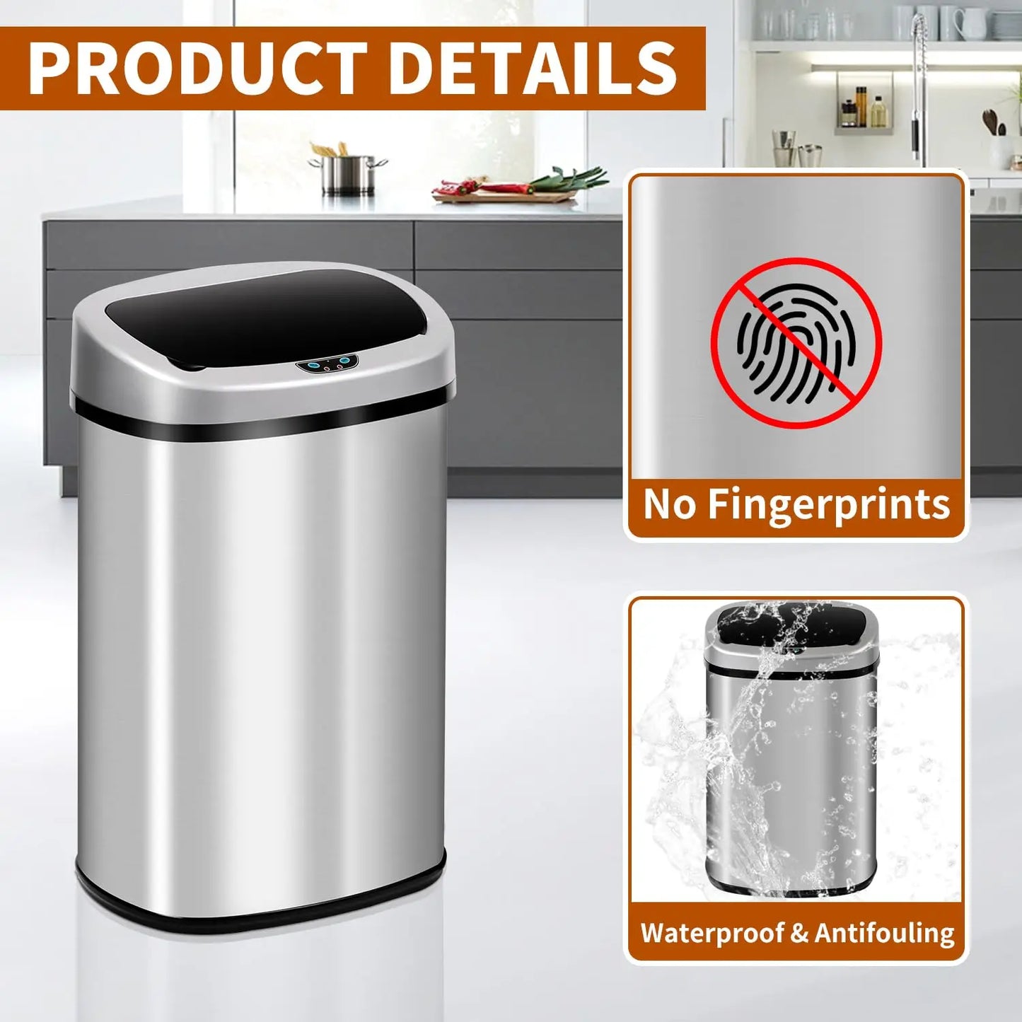 Kitchen Trash Can 50l Garbage Can Automatic Touch Free Garbage Bin