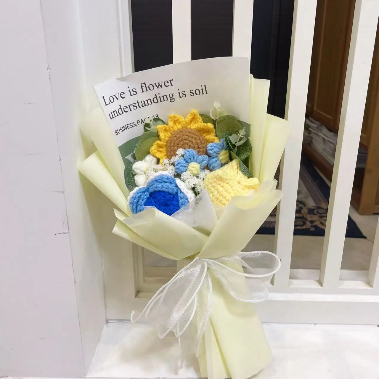 Finished Knitted flowers Sunflowers crochet Bouquet Creative Knited Flowers
