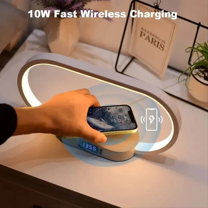 Multifunction Wireless Charger Pad Stand Clock LED Desk Lamp Night