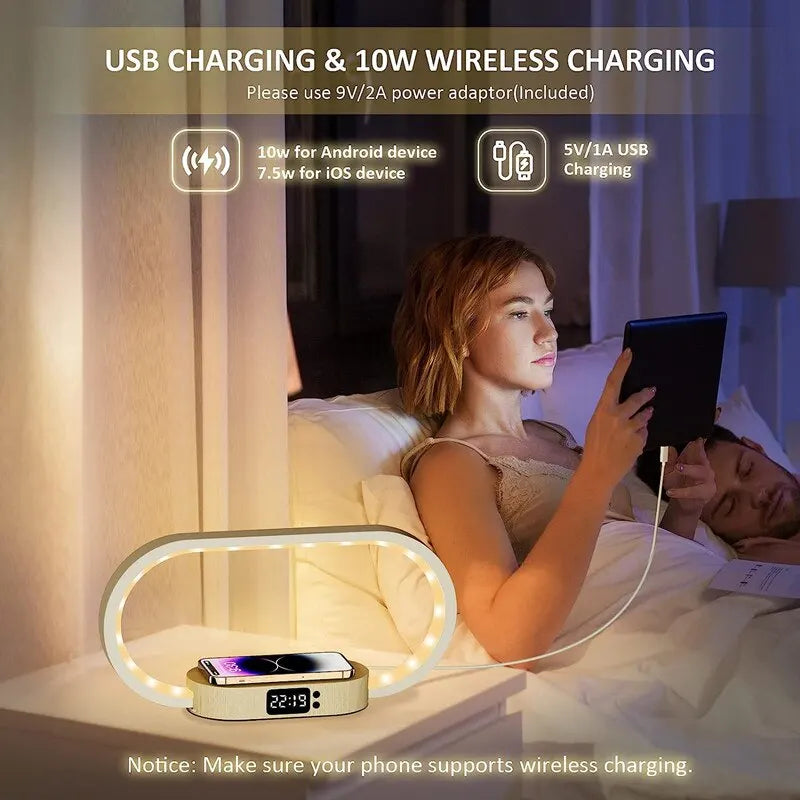 Multifunction Wireless Charger Pad Stand Clock LED Desk Lamp Night