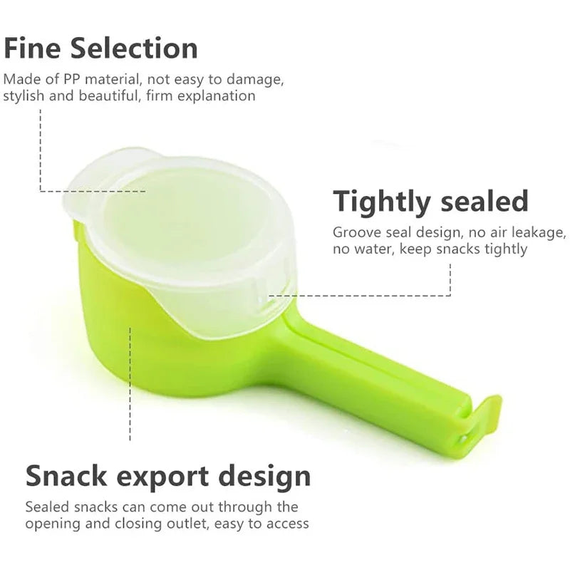 5PCS Sealer Clip With Pour Spouts Food Storage Bag Sealing Clips Plastic Cap Snack Candy Storage Fresh Clamp Kitchen Organizer