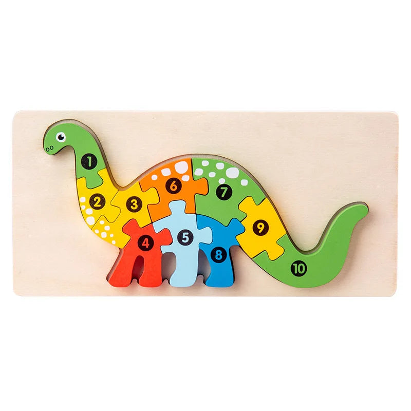 Stereoscopic Montessori Wooden Puzzle Cartoon Dinosaur Animal Shape