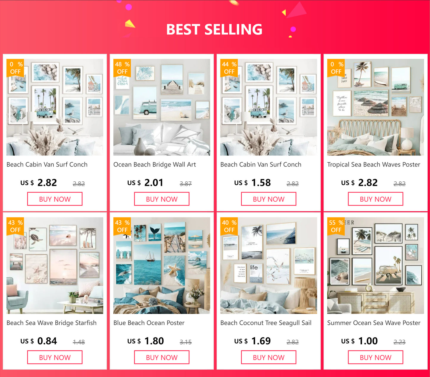 Beach Sea Ocean Poster Wall Art Canvas Painting Home Decoration