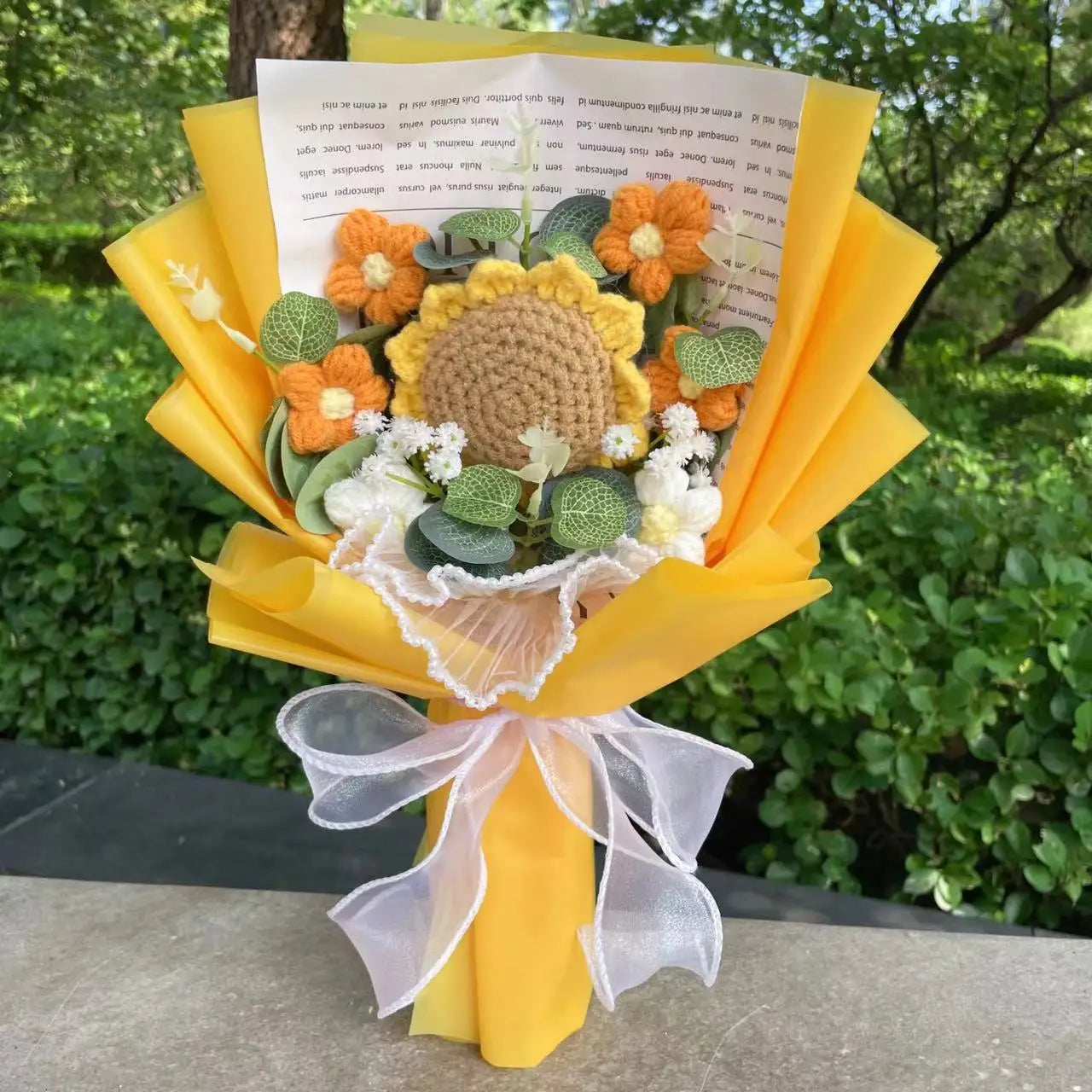 Finished Knitted flowers Sunflowers crochet Bouquet Creative Knited Flowers