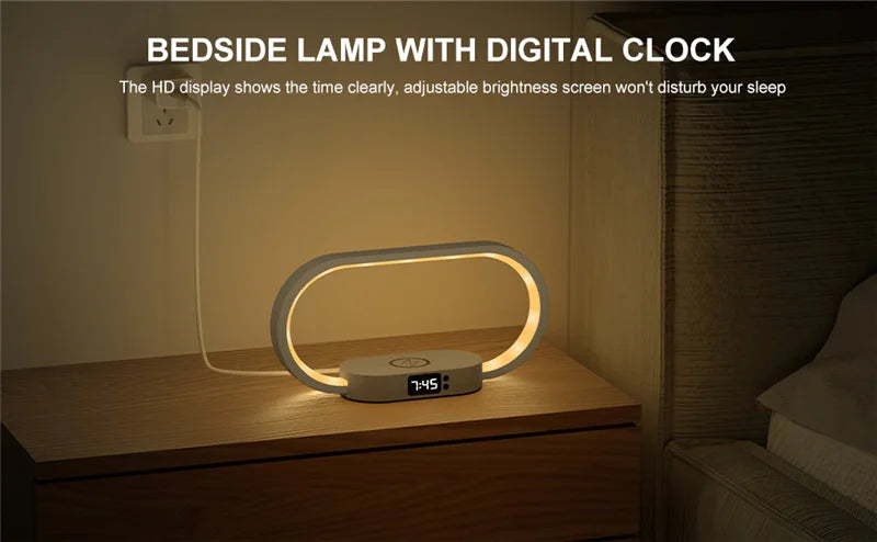 Multifunction Wireless Charger Pad Stand Clock LED Desk Lamp Night