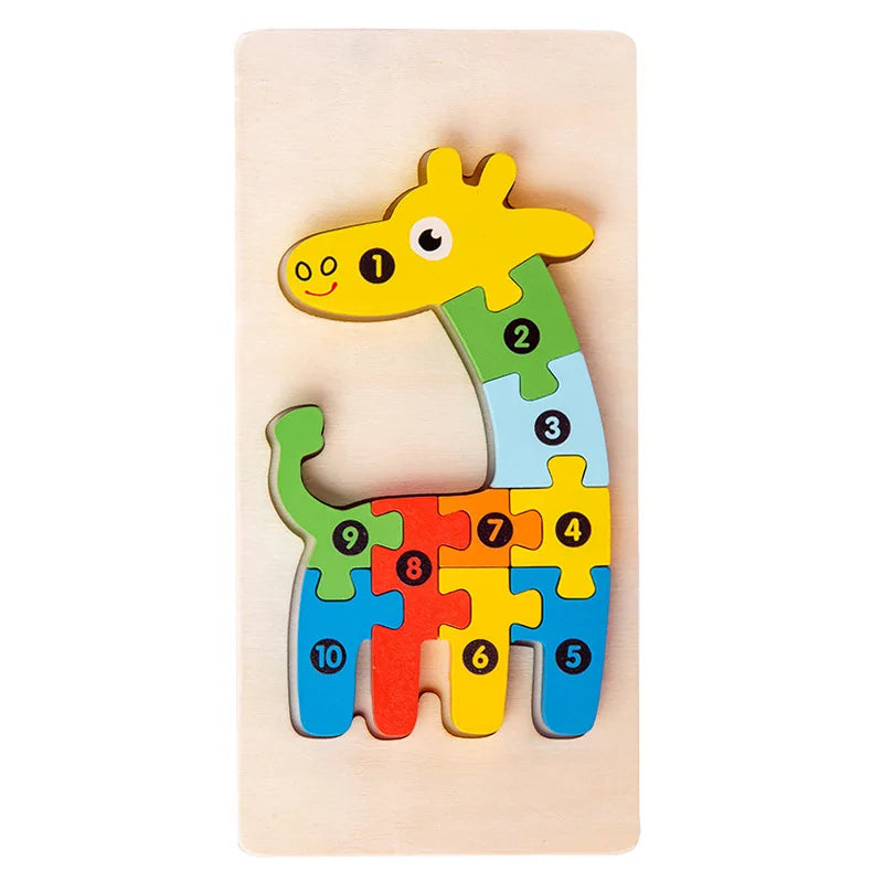 Stereoscopic Montessori Wooden Puzzle Cartoon Dinosaur Animal Shape