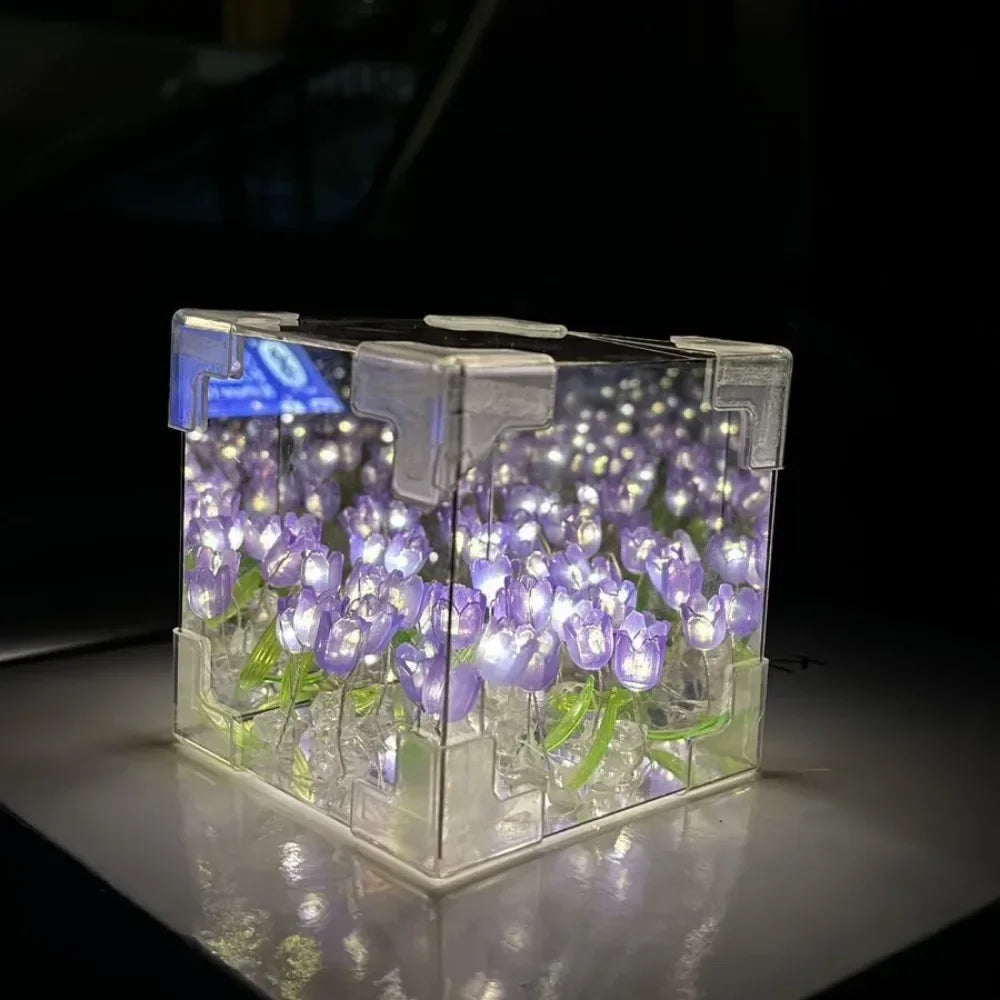 HOT DIY Tulip Sea Rubik's Cube Mirror Night Light Car Decoration