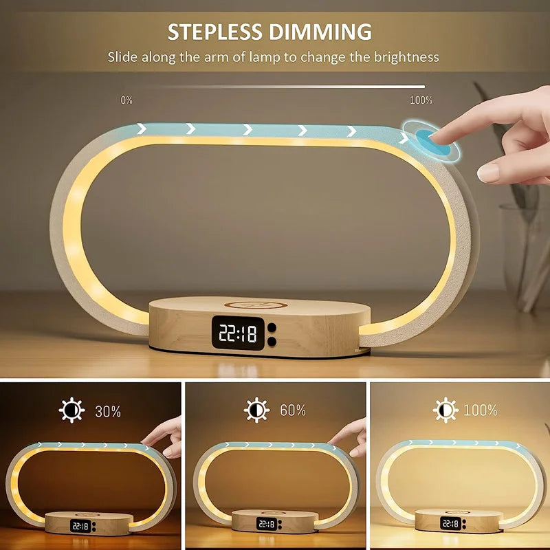 Multifunction Wireless Charger Pad Stand Clock LED Desk Lamp Night