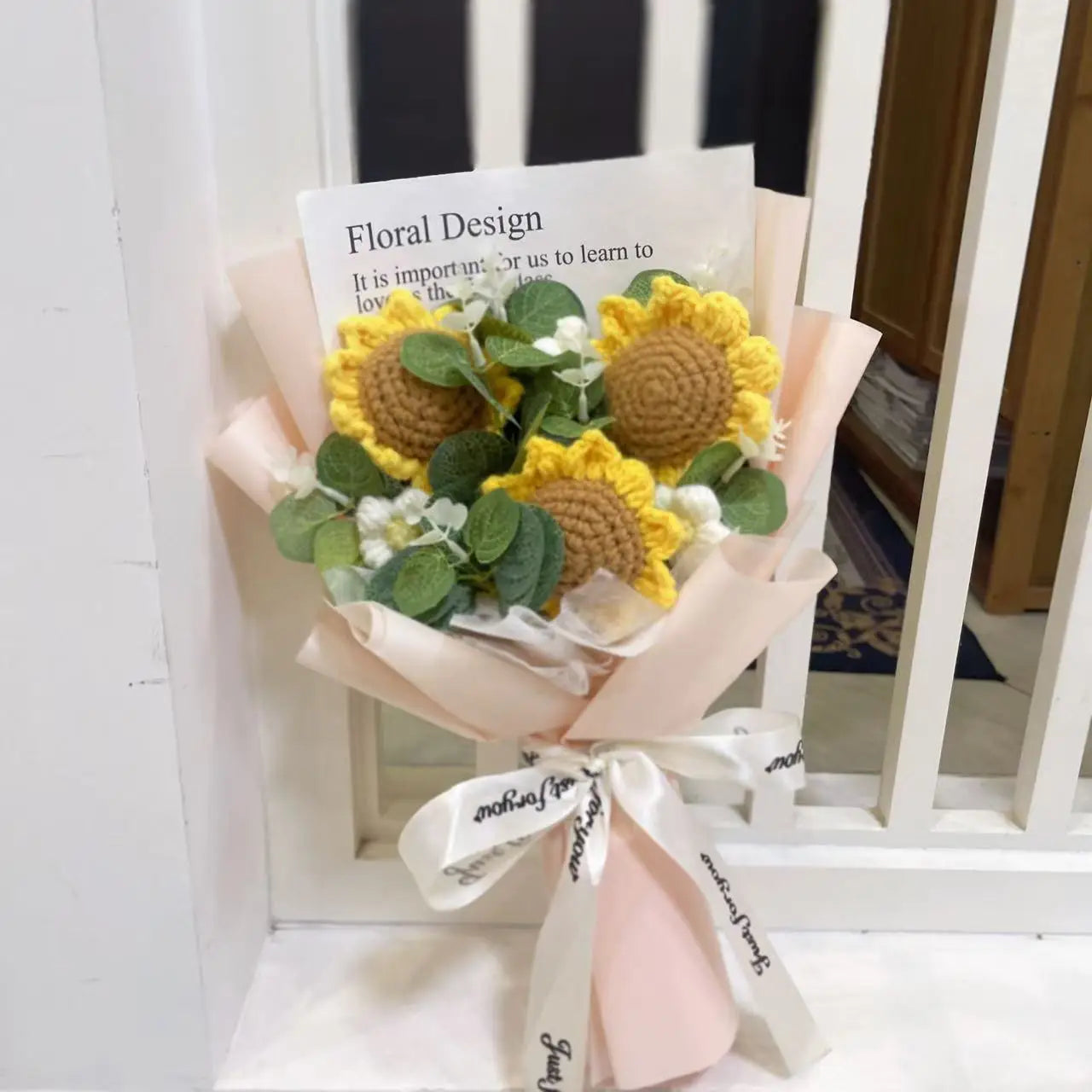 Finished Knitted flowers Sunflowers crochet Bouquet Creative Knited Flowers