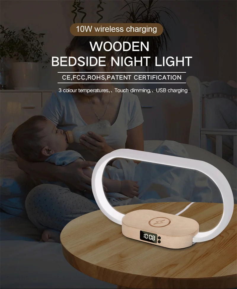 Multifunction Wireless Charger Pad Stand Clock LED Desk Lamp Night