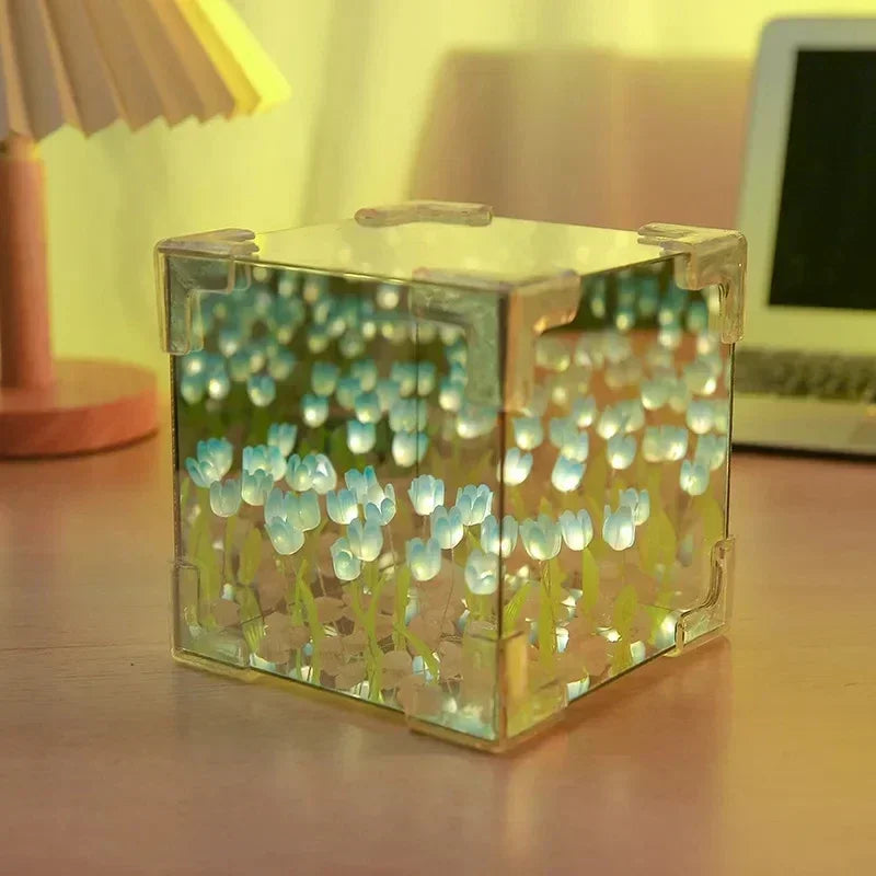 HOT DIY Tulip Sea Rubik's Cube Mirror Night Light Car Decoration