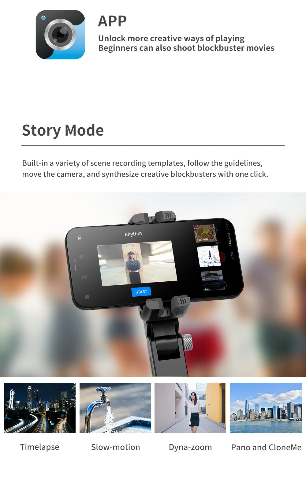 360 Rotation Following Shooting Mode Gimbal Stabilizer Selfie Stick