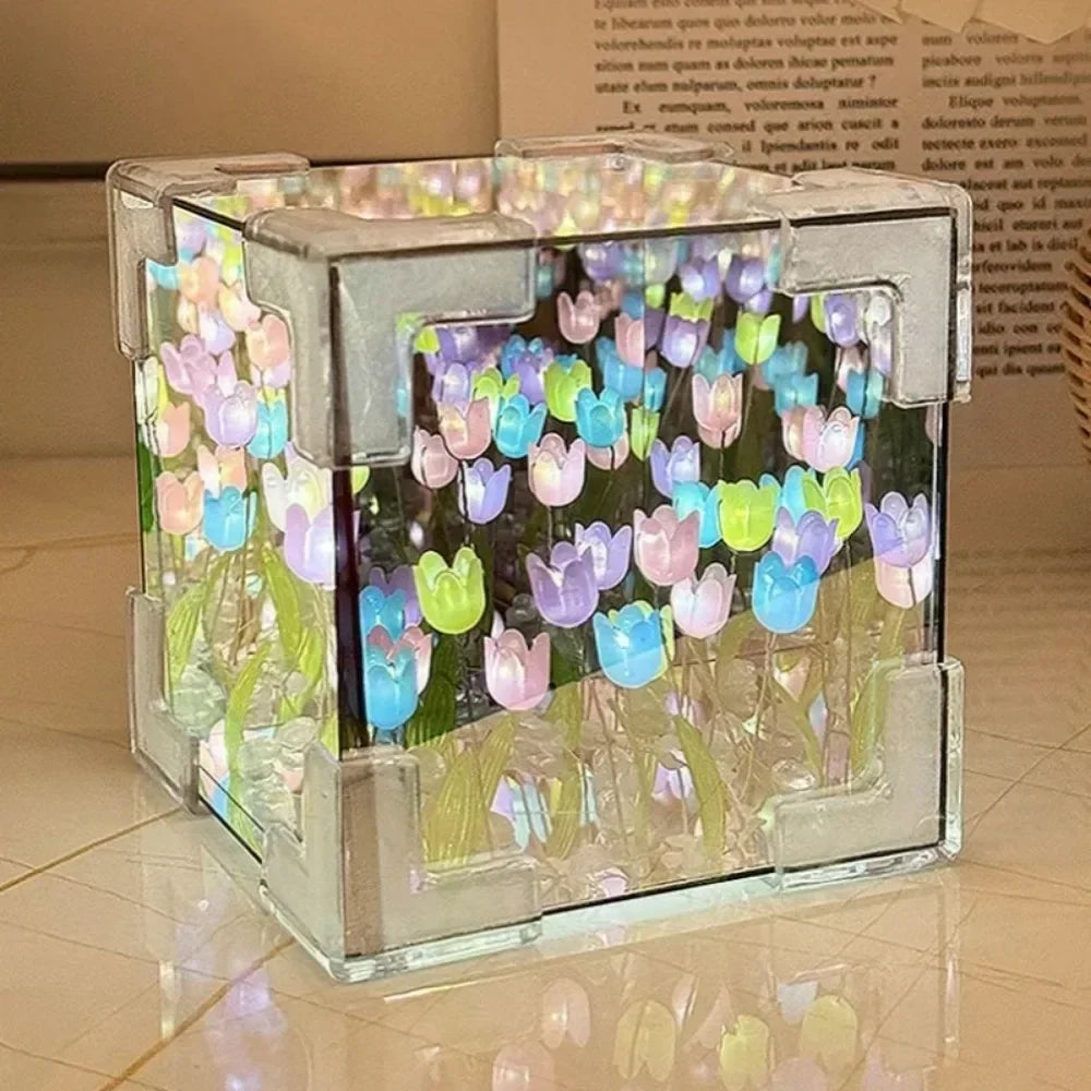 HOT DIY Tulip Sea Rubik's Cube Mirror Night Light Car Decoration