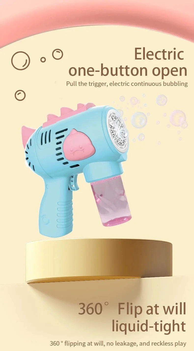 Kids Holes Electric Bubble Gun Automatic Soap Blower With Light