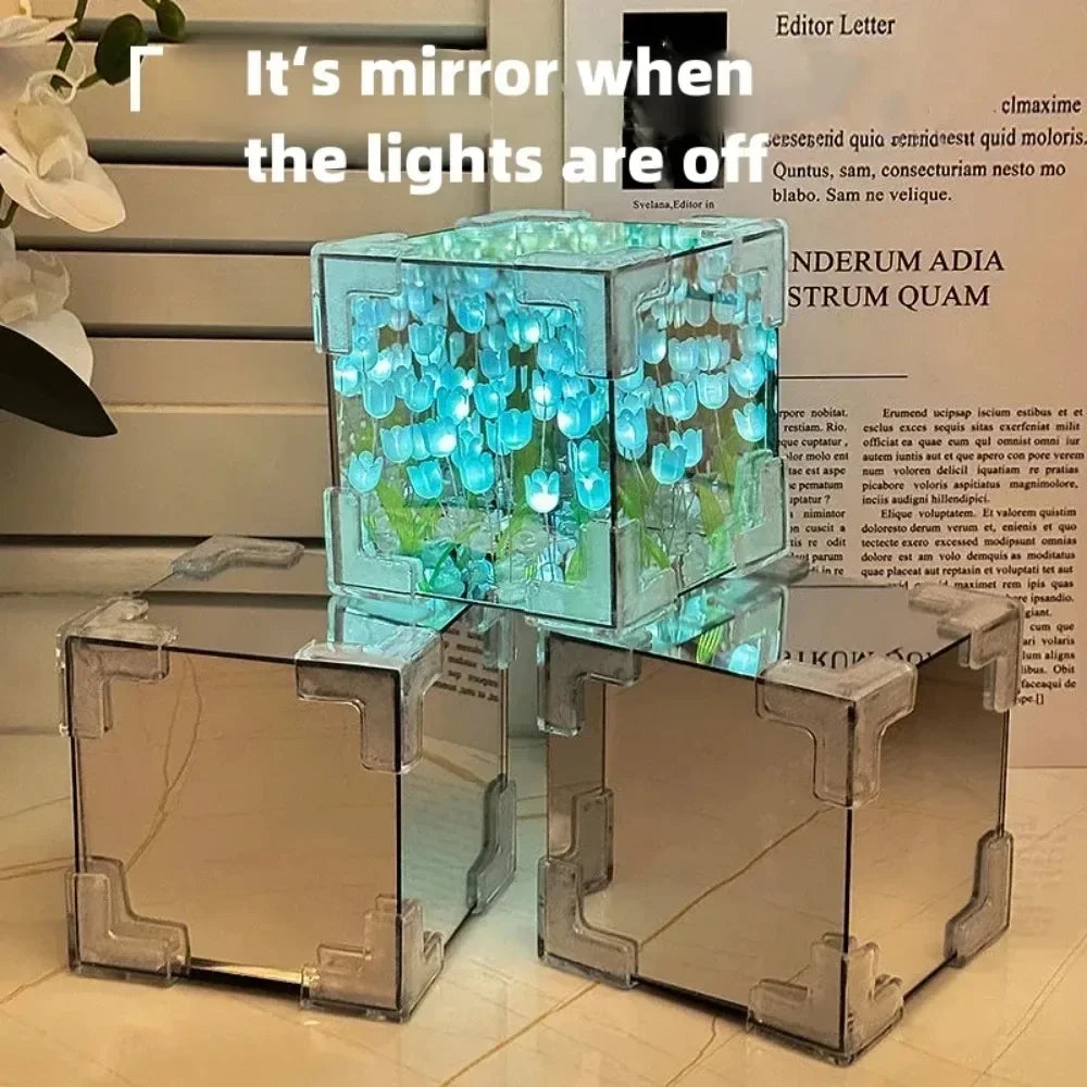 HOT DIY Tulip Sea Rubik's Cube Mirror Night Light Car Decoration