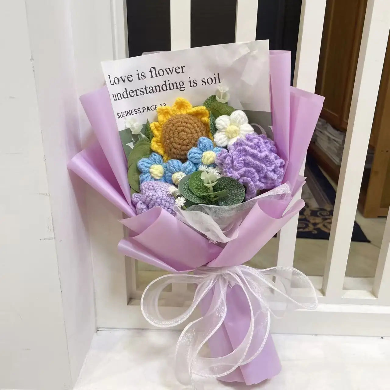 Finished Knitted flowers Sunflowers crochet Bouquet Creative Knited Flowers