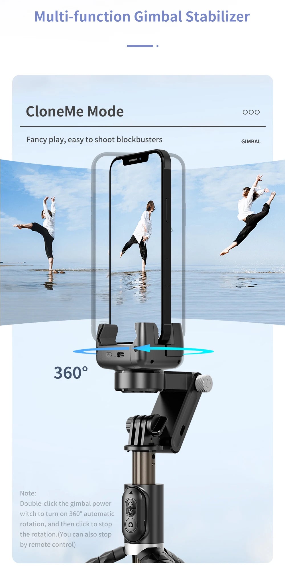 360 Rotation Following Shooting Mode Gimbal Stabilizer Selfie Stick