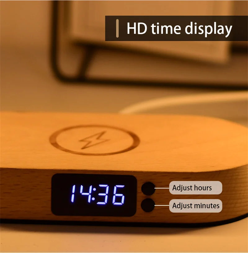 Multifunction Wireless Charger Pad Stand Clock LED Desk Lamp Night