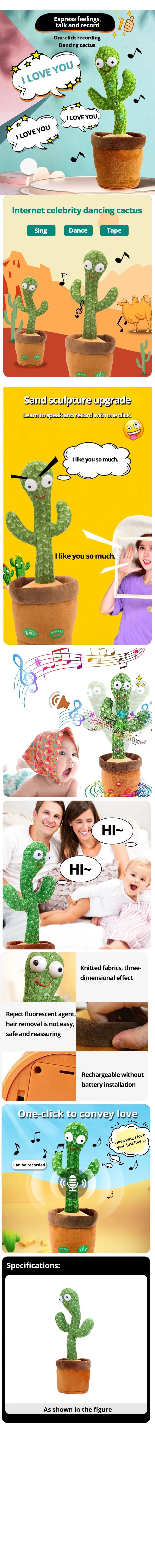 Dancing Cactus Toy,Repeat Talking ,Song Speaker Wriggle Dancing Sing