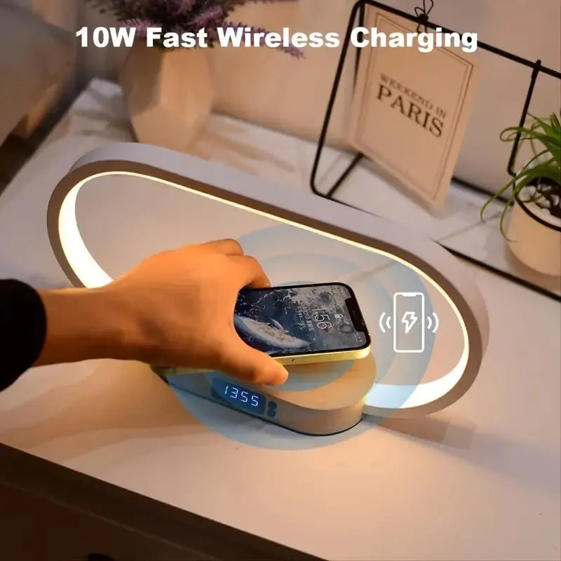 Multifunction Wireless Charger Pad Stand Clock LED Desk Lamp Night