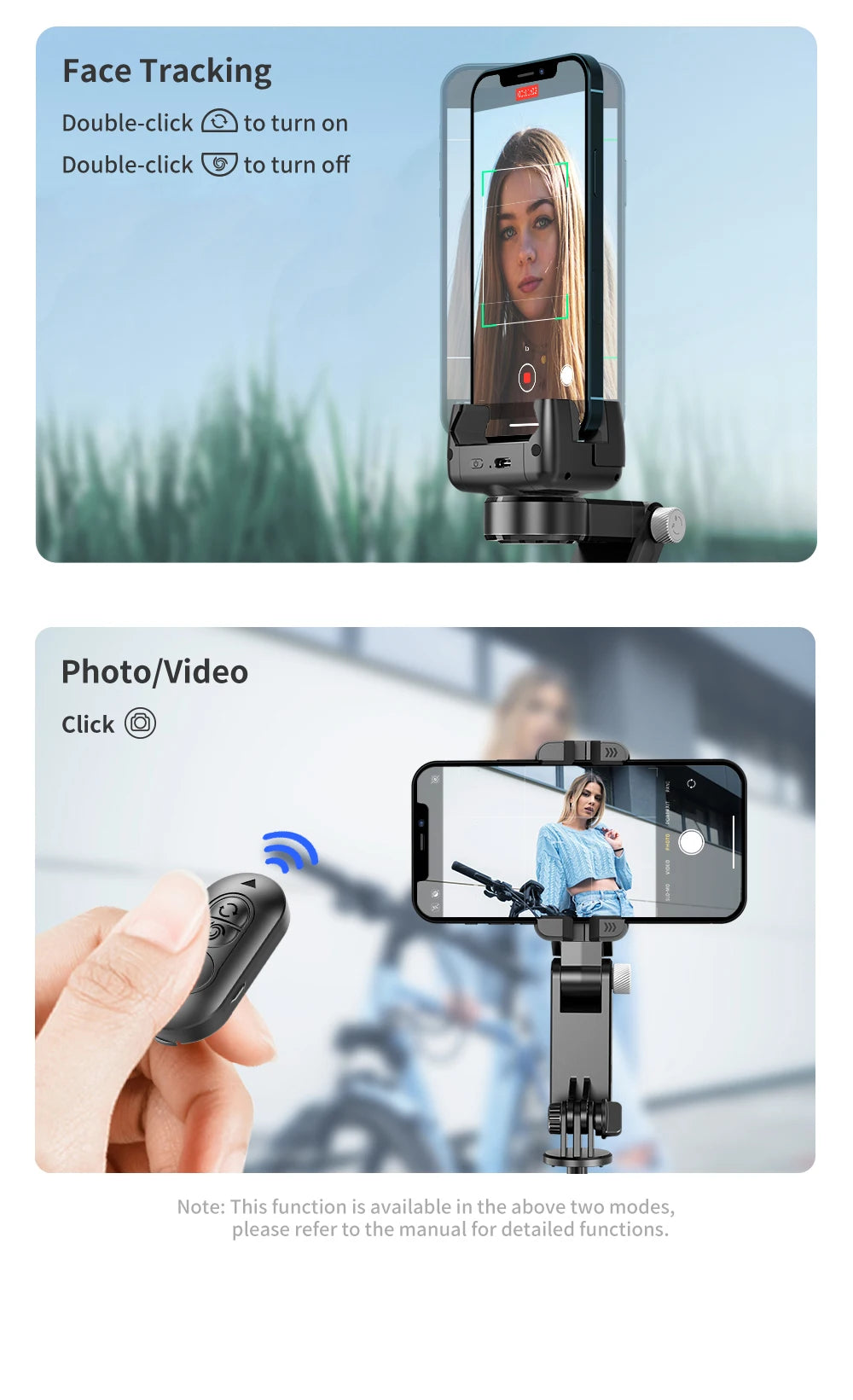 360 Rotation Following Shooting Mode Gimbal Stabilizer Selfie Stick