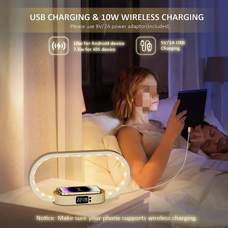Multifunction Wireless Charger Pad Stand Clock LED Desk Lamp Night