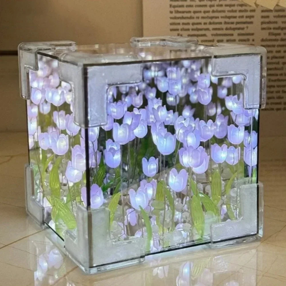 HOT DIY Tulip Sea Rubik's Cube Mirror Night Light Car Decoration