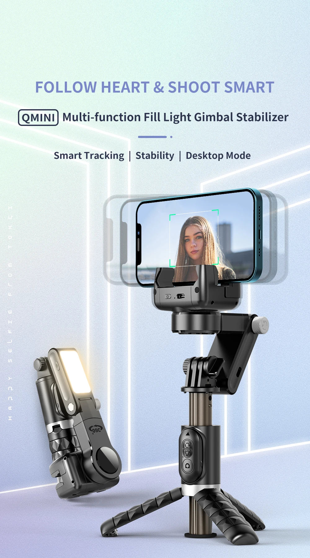 360 Rotation Following Shooting Mode Gimbal Stabilizer Selfie Stick