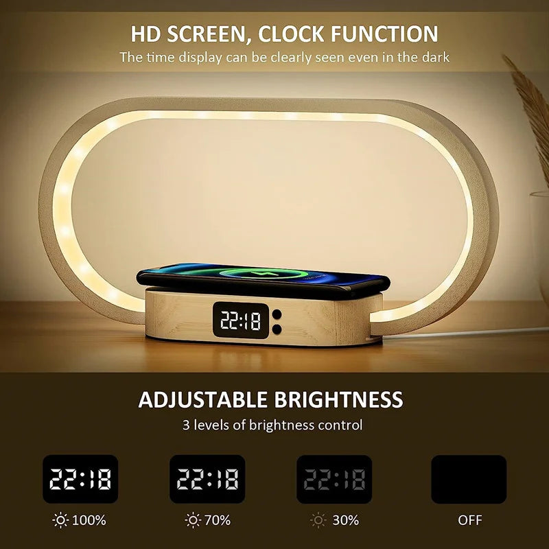 Multifunction Wireless Charger Pad Stand Clock LED Desk Lamp Night