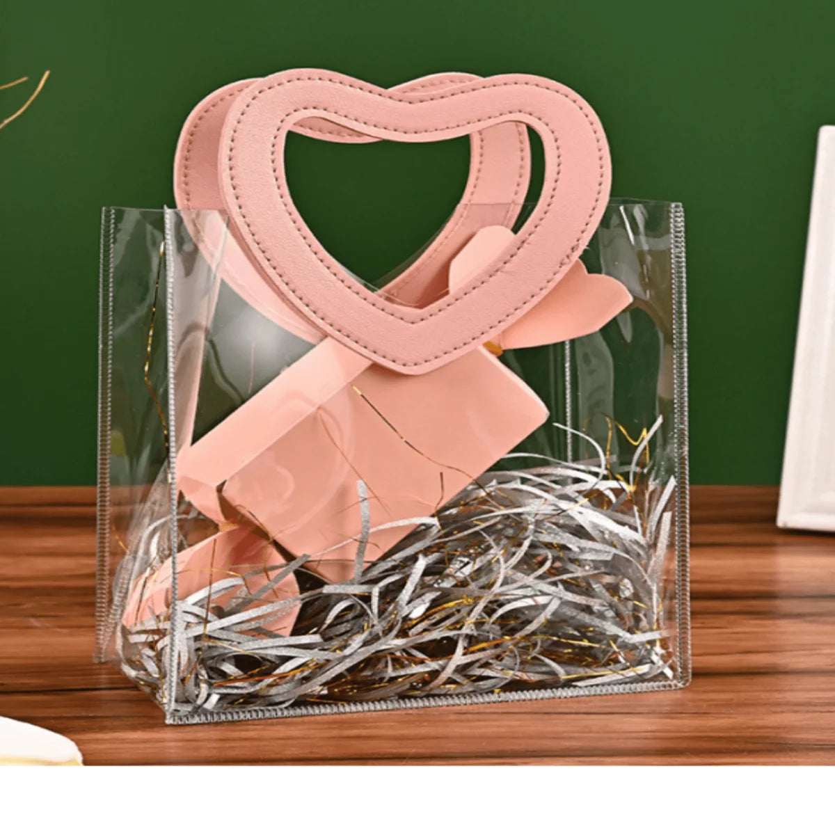 Gift Bag With Heart-shaped Handles,Bridal Party,Clear Gift Bag,Heart Shape