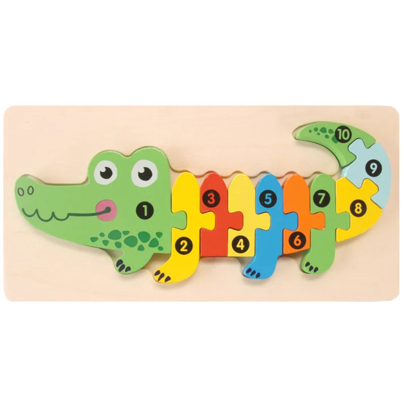 Stereoscopic Montessori Wooden Puzzle Cartoon Dinosaur Animal Shape
